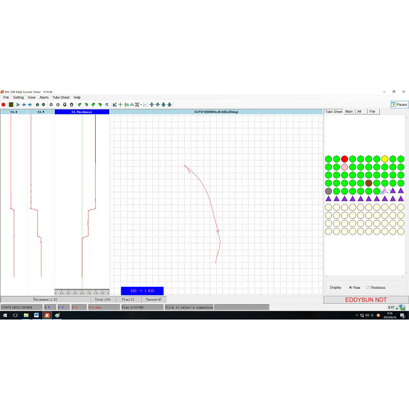 Software EEC-309 com sinais de inspeção e mapa do feixe tubular